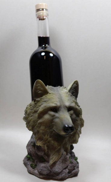 Flaschenhalter "Wolf schwarz" aus Poly  Lieferung ohne Flasche